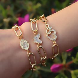 Link Chain Hip Hop Rock Bracelet CZ White Stone Small Heart Elephant Butterfly Bracelets Jewelry For Women Birthday Gifts