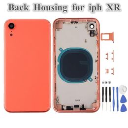 housing chassis UK - 1Pcs for iPhone XR Back Battery Door Glass Full Housing Middle Frame Panel Cover Chassis with Logo Side Buttons SIM Tray Replaceme327q