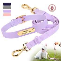 Custom Engraved Dog Collar Leash Set Waterproof PVC Dogs Cat Necklace Personalized Pet ID Collars Lead Rope For Small Large Dogs 220608