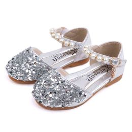 Girls Sequin Pearl Princess Shoes Baby Kids Cute Dance Glitter Single Casual Shoes New Children's Party Wedding Shoes G220418