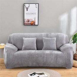 Thicken Plush Elastic Sofa Covers for Living Room Sectional Corner Furniture Slipcover Couch Cover 1/2/3/4 Seater Solid Colour 211102