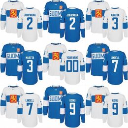 CeoA3740 2016 World Cup of Hockey Finland Team Jersey 2 Jyrki Jokipakka 3 Olli Maatta 7 Esa Lindell 9 Mikko Koivu Custom Hockey Jerseys