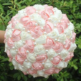 Decorative Flowers & Wreaths 100% Handmade Wedding Bouquet Blue White Bridal Pearl Mariage Jewellery Silk Rose W322