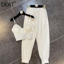 DEAT Summer Fashion Casual Stapless Hollow Out Sexy Vest High Waist Long Pants Two Piece Set Women Outfits SD020 220421