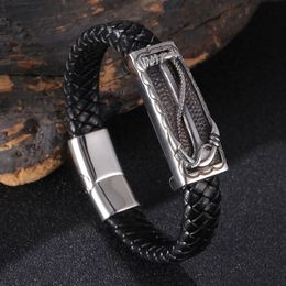 Charm Bracelets Punk Men's Leather Bangle Braided Rope Stainless Steel Accessories Wrist Jewellery Bracelet Homme BB1206Charm