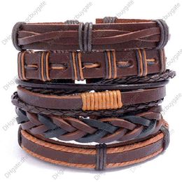 Accessories Simple Woven Black Leather Bracelet Diy5 Piece Set Combination Men's Bracelet Clothing Accessories
