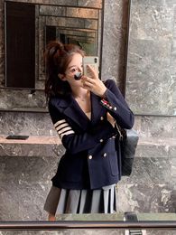 Women's Suits & Blazers Knitted Suit Jacket Female Spring And Autumn Loose Net Red With The Same Temperament Fashion Small Navy Blue SuitWom