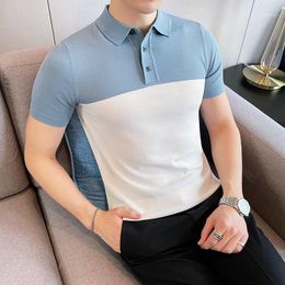 Contrasting Lapel Shirts Men Summer Short Sleeve Social Business Formal British Style Streetwear Male Clothing Men's Polos