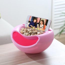 Sublimation Containers Lazy Snack Bowl Plastic Double-Layer Snacks Storage Box Bowles Fruit Bowls And Mobile Phone Bracket Chase Artefact P