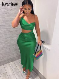 Hawthaw Women Elegant Party Club Evening Birthday Hollow Out Bodycon Stain Green Long Dress Summer Clothes Streetwear 220613