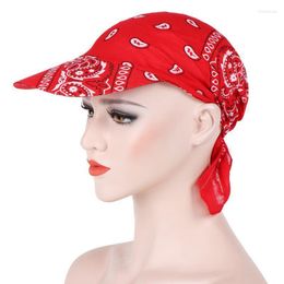 Wide Brim Hats Women Floral Bandana Headscarf Tie Knot Sun Summer Hat Candy Colours Adjustable Cotton Beach Cap Turban Square Visor Scarf Oli