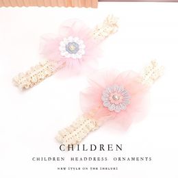 Baby girls flower princess hairband cute Korean style infant kids head accessories children lace elastic gauze Hair Bows B300