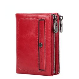 Wallets Head Layer Cowhide Women Anti-theft Brush Wallet Genuine Leather Fashion Two Fold Double Zipper Zero High Quality Purse