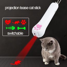 USB Charging Projection Tease-Cats Toy Multi-pattern UV Violet Tease Cat Stick Red Green Light Projector Pet Toy Kitty Training Tools ZL0757