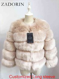 Zadorin Long Faux Fox Fur Fur Winter Warm Warm S Outerwear Fake Clothing J220719