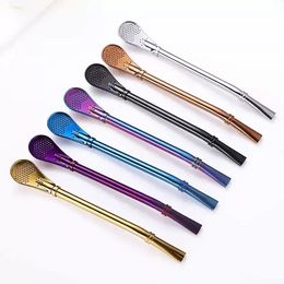 Drinking Straw Stainless Steel Yerba Mate Straw Gourd Bombilla Filter Spoons Reusable Metal Pro Tea Tools Bar Accessories FY5407 0809