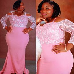 2022 Plus Size Arabic Aso Ebi Pink Lace Mermaid Prom Dresses Long Sleeves Evening Formal Party Second Reception Birthday Engagement Bridesmaid Gowns Dress ZJ333