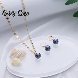 Chocolate Pearl Pendant Necklace Gold Plated Jewellery Sets Woman Fashion Necklaces 2021 Women's Hoop Earrings Necklaces for Women