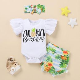 Clothing Sets Born Summer Baby Girls Clothes Set Toddler Button Romper Infant Cute Outfit Ruffle Short Sleeve Shorts HeadbandClothing