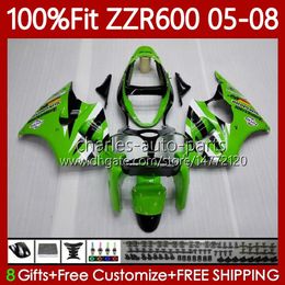 100% Fit OEM Body For KAWASAKI NINJA ZZR-600 600 CC 600CC 05-08 Bodywork 134No.7 ZZR 600 ZZR600 05 06 07 08 2005 2006 2007 2008 Injection Mold Fairing Kit factory green