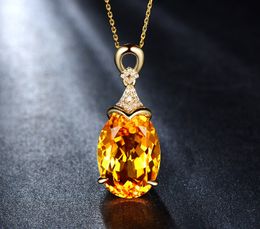 BLACK ANGEL Luxury Mermaid 18K Gold Citrine Gemstone Pendant Necklace For Women Fashion Jewelry Christmas Gift 220722