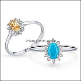 Cluster Rings Jewellery Genuine 925 Sterling Sier Blue Champagne Zircon Romantic Finger Ring Fine For Women Drop Delivery 2021 Cx4Gm