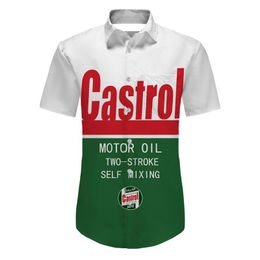 Men's Casual Shirts Men Fashion Oversized Vintage Turn-down Collar Buttoned Shirt Men's Castrol Printing Short Sleeve Tops S-3XLMen's