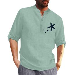 Men's Casual Shirts Mens Cotton T Pack Men Shirt Collar Linen Print Fashion Top Blouse Loose Long Sleeve Layering TMen's