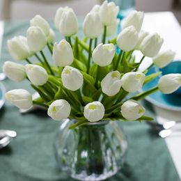 -Dekorative Blumen Kränze Hochzeitsfeiern Bevorzugung Mini 30 cm PU Schaum Tulpe Zweig weiß rosa blau El Haus Kunst Dekor Kunststoff Künstlich 10 Stück