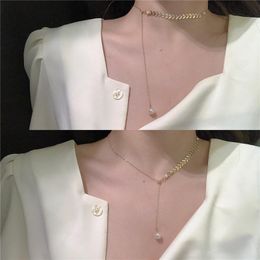 Pendant Necklaces Fashionable Temperament Wheat Ear Pearl Titanium Steel Necklace Female 2022 Trendy Collarbone Chain Three-piece SePendant