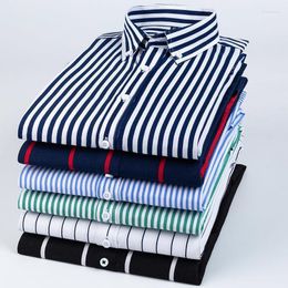 Mens Dress Shirts Striped Long Sleeve Spring Autumn Smart Casual Business Non-Ironing Slim Fit Formal Men's Shirt Blue White Eldd22