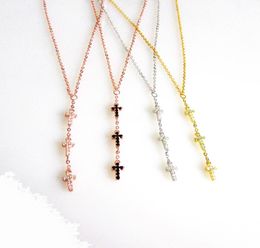 Chains Authentic 925 Sterling Silver Dainty Thin Chain 3 Pcs Mini Cz Cross Link Charm Y Lariat Women NecklaceChains