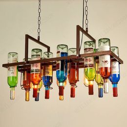 American Retro Industrial Style Glass Wine Bottle Pendant Lamps Vintage Bar Loft Creative Iron Restaurant Coffee Shop Chandelier Art Decorative Hanging Lights