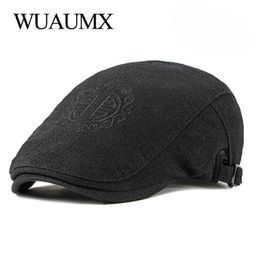 Wuaumx Chinese Style Beret Hat Men Women Visor Cap Embroidery Newspaper Seller Ivy Flat Cap Spring Summer Duck Mouth Hat Solid Men's Berets J220722