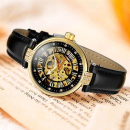 Wristwatches Forsining White Skeleton Automatic Mechanical Women Watch Lady Wrist Fashion Leather Strap Clock Reloj MujerWristwatches Wristw