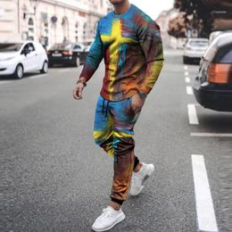 Men's Tracksuits 2022 Autumn Outfit Streetwear Mens Fashion Printed Long Sleeve Hoodie And Pant Suits Men Casual Jogging Two Piece Sets