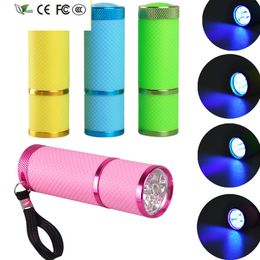 New 9 Led UV Flash Lamp Portable Purple Flashlight Curing Glue LED Torch Light Currency Detector To Detect Fluorescent agent Light