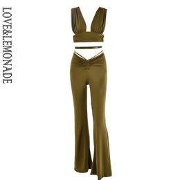 LOVELEMONADE Sexy Deep V-Neck Long Tie Two-Pieces High Waist Tight Flared Shape Set LM99051 210302