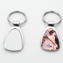 DIY photo frame sublimation blank leather keychains thermal transter square round keychain keyring Silver Car Key Ring for man woman Lovers Jewellery Souvenir Gift