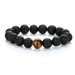 Men's Lava Rock Beaded Bracelets Strand Black Volcanic 10mm Round essential oil diffusion Beads with 1PCS Natural Gemstone Yoga Wrist Jewellery