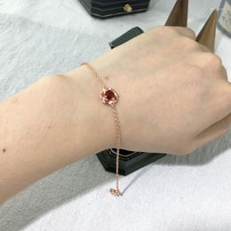 Charm Bracelets Cute Flower Chain For Women Red Zircon Rose Gold Color Trendy Crystal Bangle Gift Girls Fashion Jewelry H014Charm Lars22
