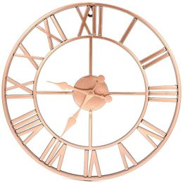 Wall Clocks Metal Rose Gold & Copper Roman Openwork Silent Clock European-Style Home Decorative Mute Wrought Iron 40CmWall