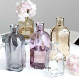 Colorful Glass Vase Transparent Simple Glass Bottle Table Crafts Ornaments Home Decoration Accessories Flower Vases For Homes 210409