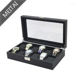 Watch Boxes & Cases Box Carbon Fibre 12 Pieces Internal Black PU Leather Pillow Glass Cover High Quality Jewellery Storage Box1 Hele22