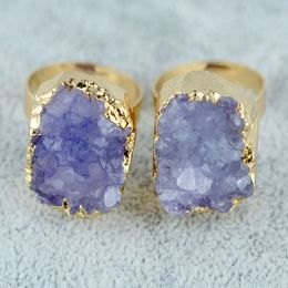 Gold Adjustable Exquisite Mineral Irregular Quartz Rings Natural Crystal Quartz Rough Stone Ring women men Fashion Jewellery