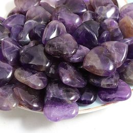 Natural Crystal Stone Ornaments Carved 20*6MM Heart Amethyst Chakra Reiki Healing Quartz Mineral Tumbled Gemstones Hand Home Decor