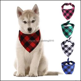 Dog Apparel Bandana Christmas Plaid Single Layer Pet Scarf Triangle Bibs Kerchief Accessories Bib For Small Medium Large Dogs Xmas Drop Deli