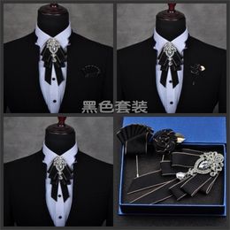mens male fashion diamond high-end bow groom groomsmen wedding collar accessories tie rose brooch Pocket towel set 201028206Q