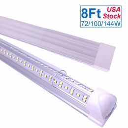8FT T8 LED Tube Light, 6500K Daylight White Shop Lights , Clear Cover, 100W(240W Equivalent) 10000LM, V-Shaped, Replacement Fluorescent Bulbs, Ballast Bypass OEMLED