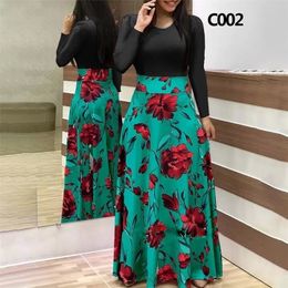 Ladies Summer Long Dress Printed Splicing Floral Banquet Round Neck Short Sleeve Tight Elegant Sexy Woman Xl 220402